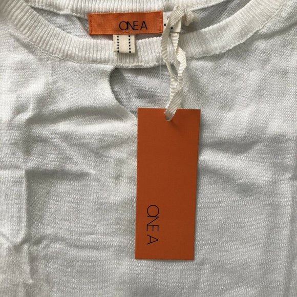 One A Blouse White Chiffon Keyhole Sweater Long - Picture 3 of 8